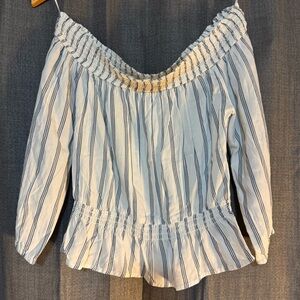 Hollister Off-Shoulder Blouse with Blue Stripes Medium Viscose